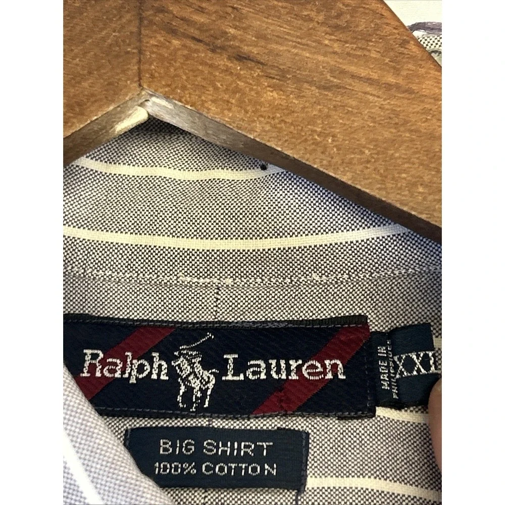 Polo Ralph Lauren Slim Fit Button Down Shirt Long‎ Sleeve Gray Striped Men's XXL